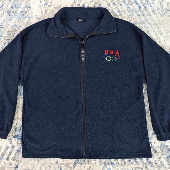 USA Olympics Fleece Jacket Adult Medium Blue Full Zip Made in USA Men - Picture 1 of 10